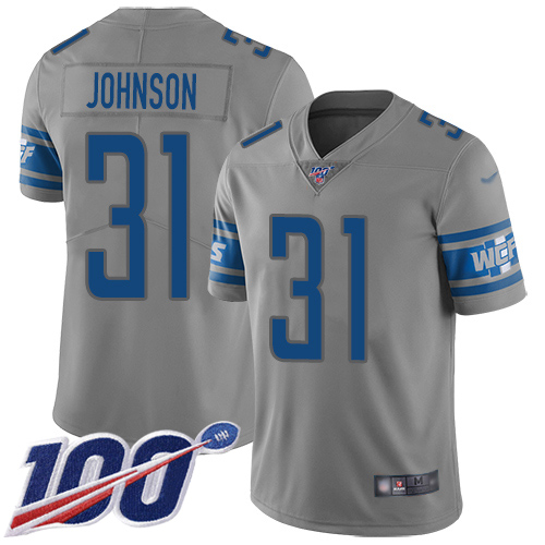 Detroit Lions Limited Gray Men Ty Johnson Jersey NFL Football #31 100th Season Inverted Legend->detroit lions->NFL Jersey